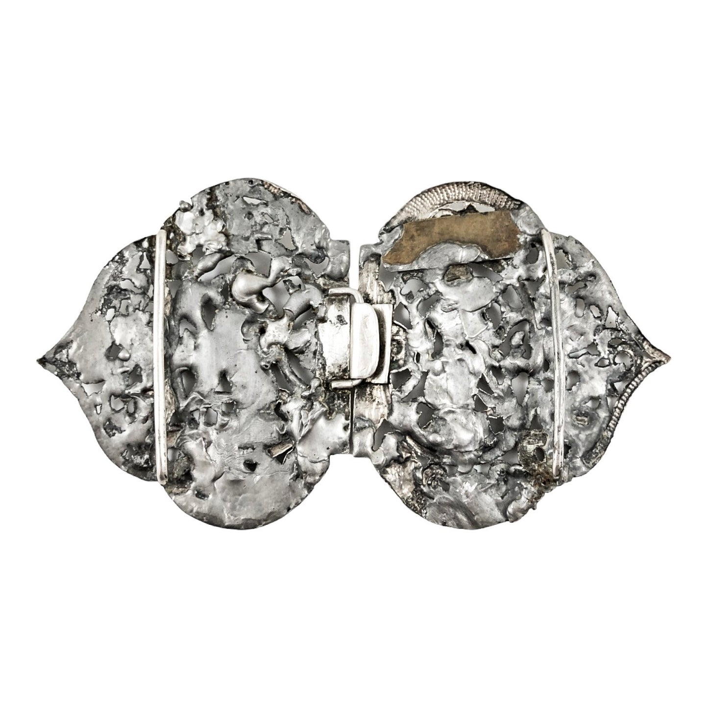 Indian / Burmese Colonial silver belt buckle with deities, snakes and foliage