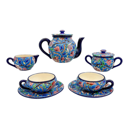 1930's Art Deco Longwy French cloisonné faience enamel pottery tea set, Japanese design