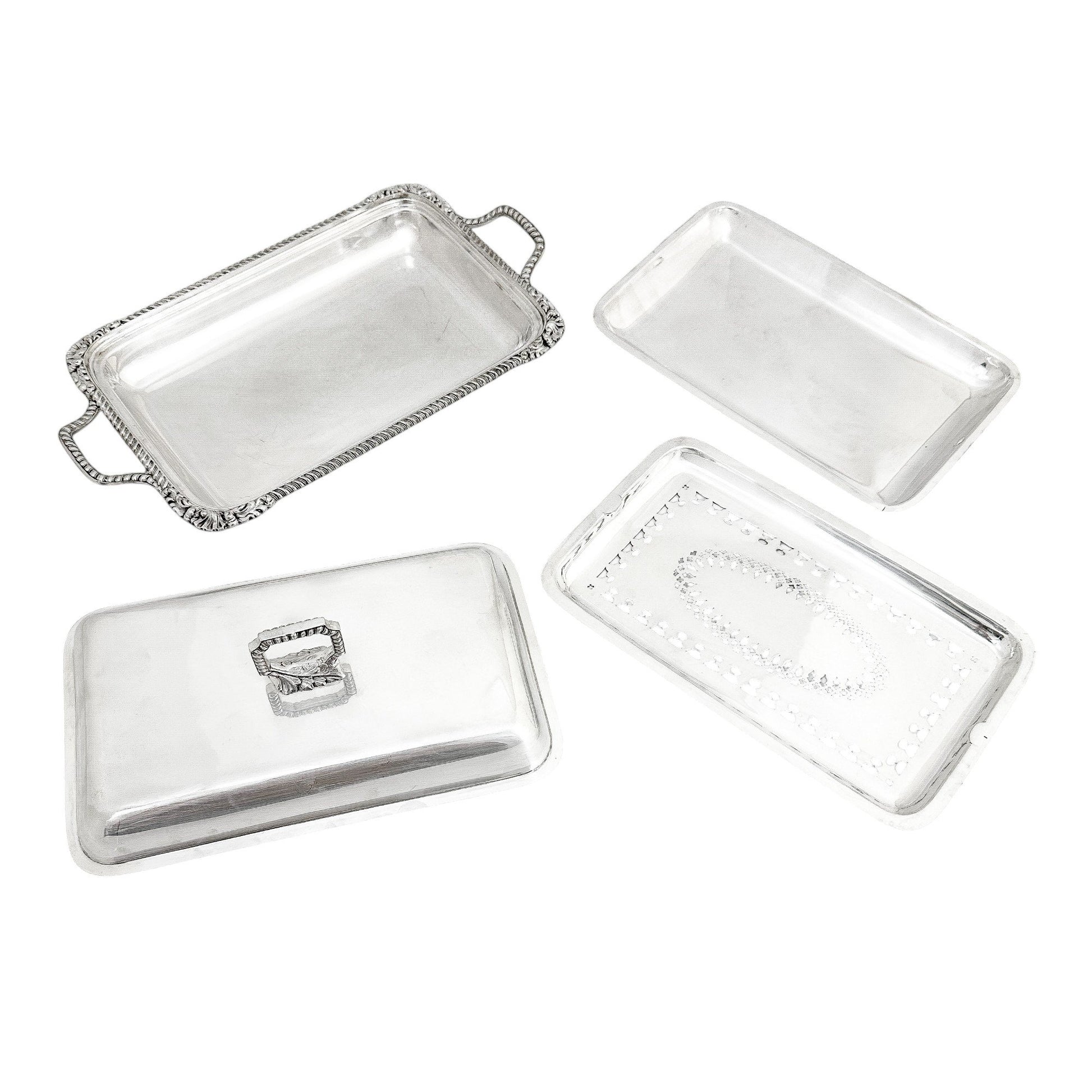 Victorian silver plated two-handled entrée / vegetable serving dish with scrolls and shells