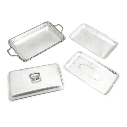 Victorian silver plated two-handled entrée / vegetable serving dish with scrolls and shells