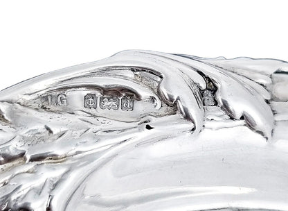 Edwardian sterling silver dressing table pin dish embossed with tulips and foliage