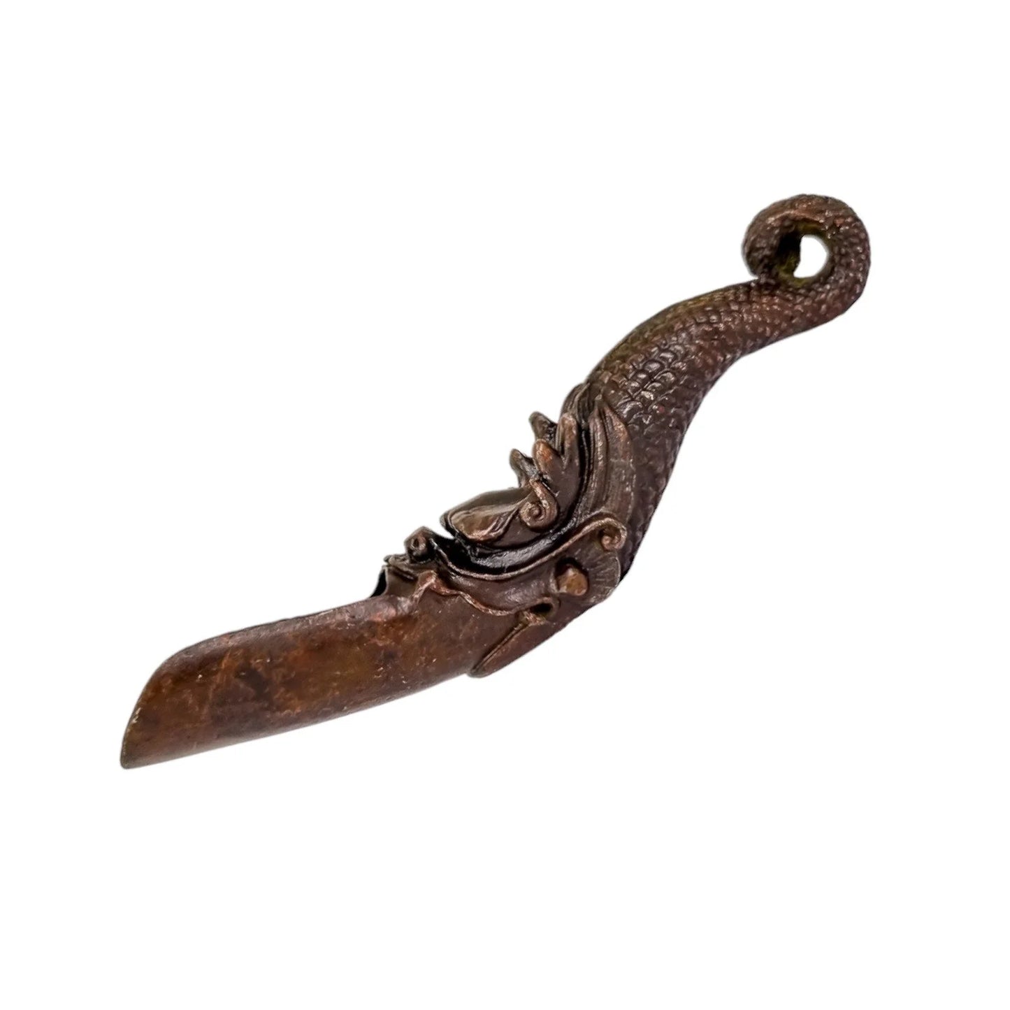 Chinese bronze tea scoop / spice ladle dragon mask and snake body