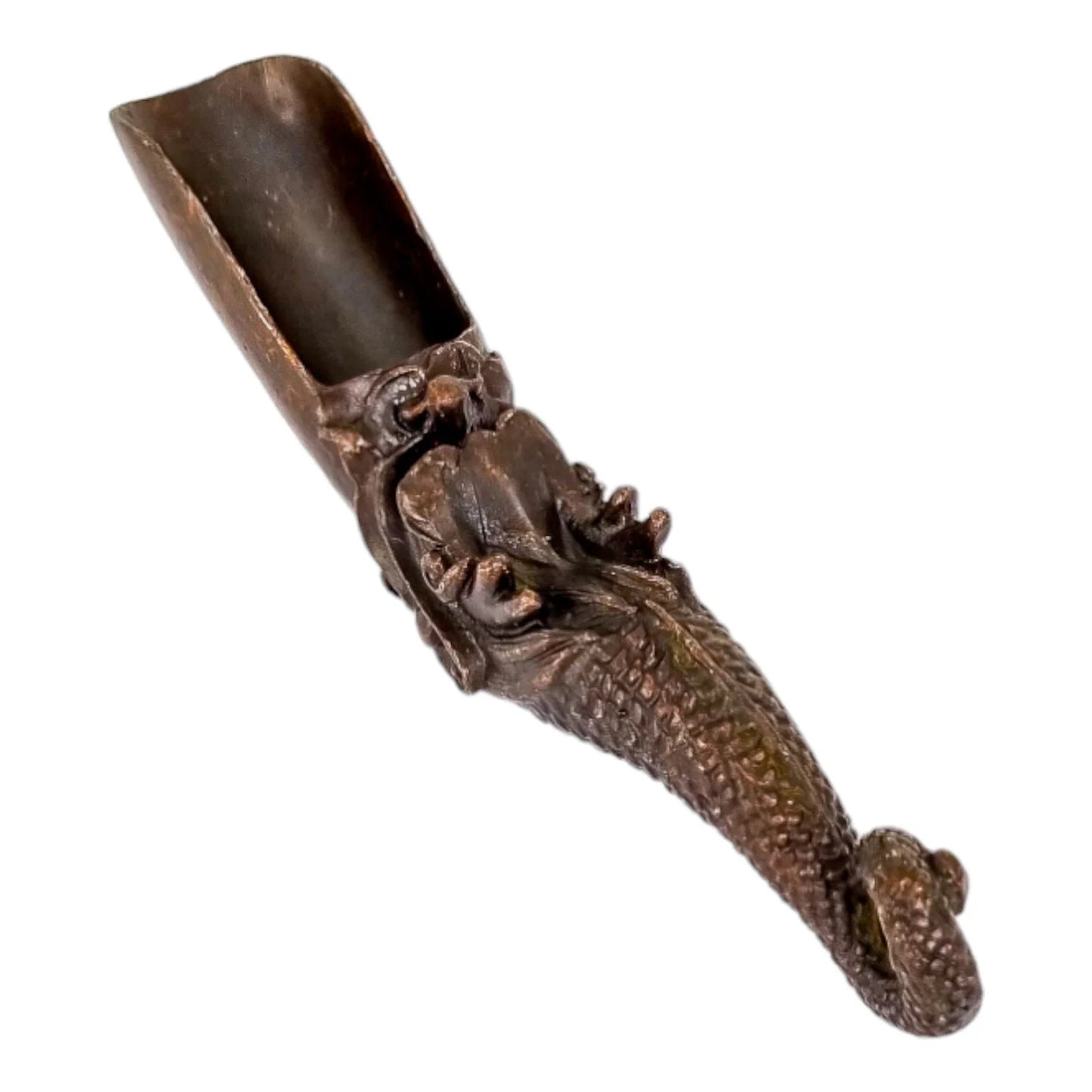 Chinese bronze tea scoop / spice ladle dragon mask and snake body