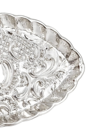 Victorian sterling silver dressing table pin dish tray embossed with scrolls and flowers
