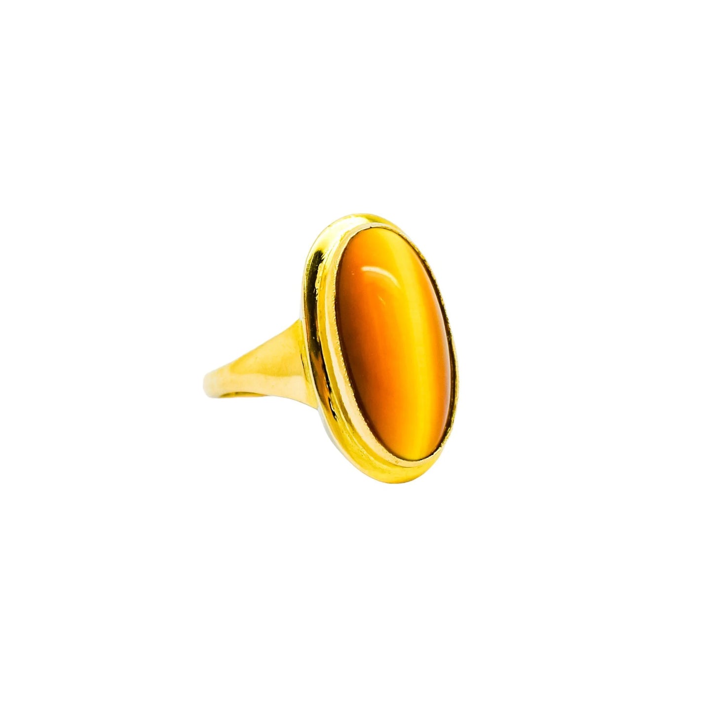 Vintage 1960's 9ct yellow gold oval tiger's eye cocktail ring, size N