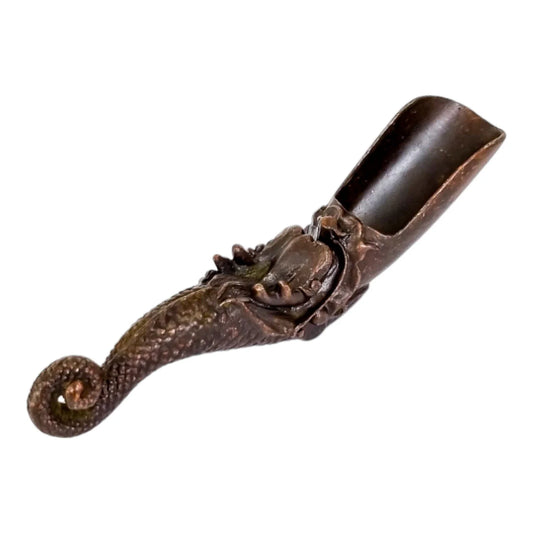 Chinese bronze tea scoop / spice ladle dragon mask and snake body