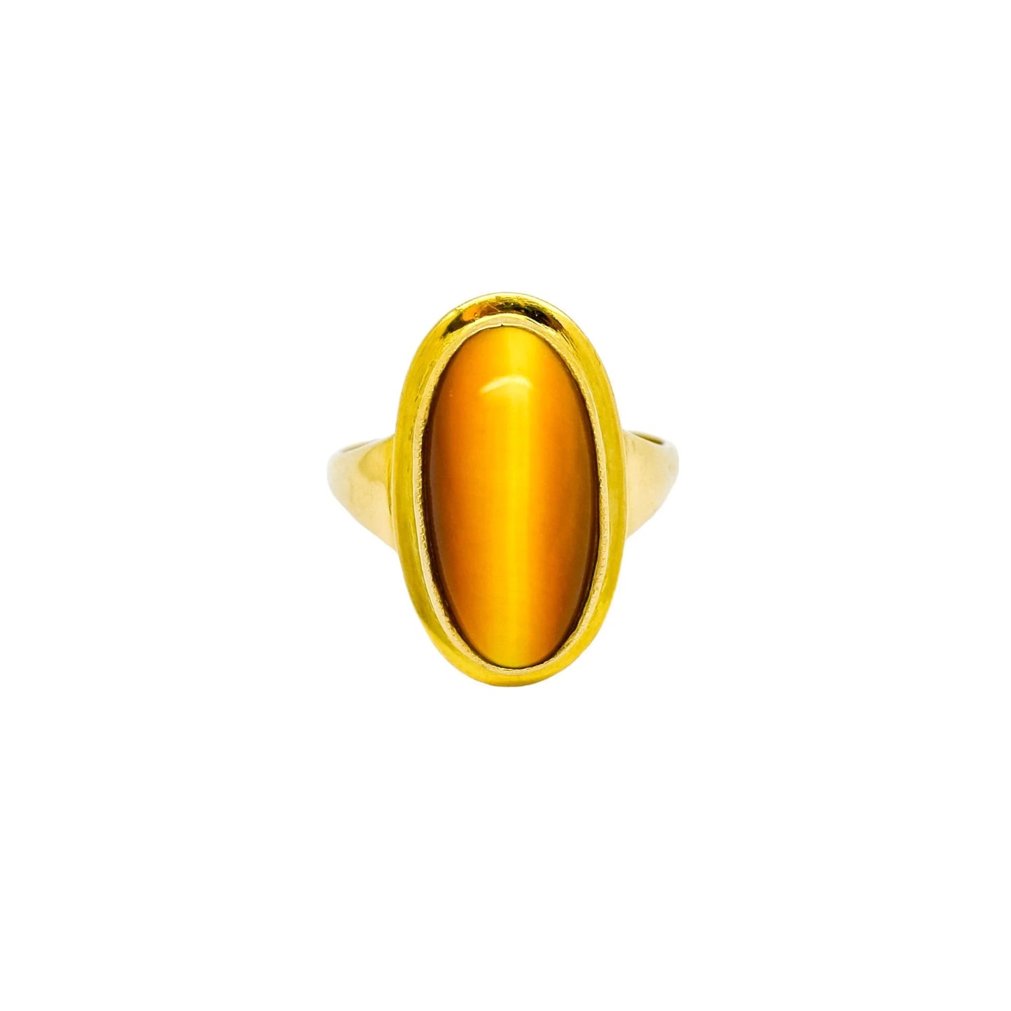 Vintage 1960's 9ct yellow gold oval tiger's eye cocktail ring, size N