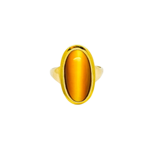 Vintage 1960's 9ct yellow gold oval tiger's eye cocktail ring, size N