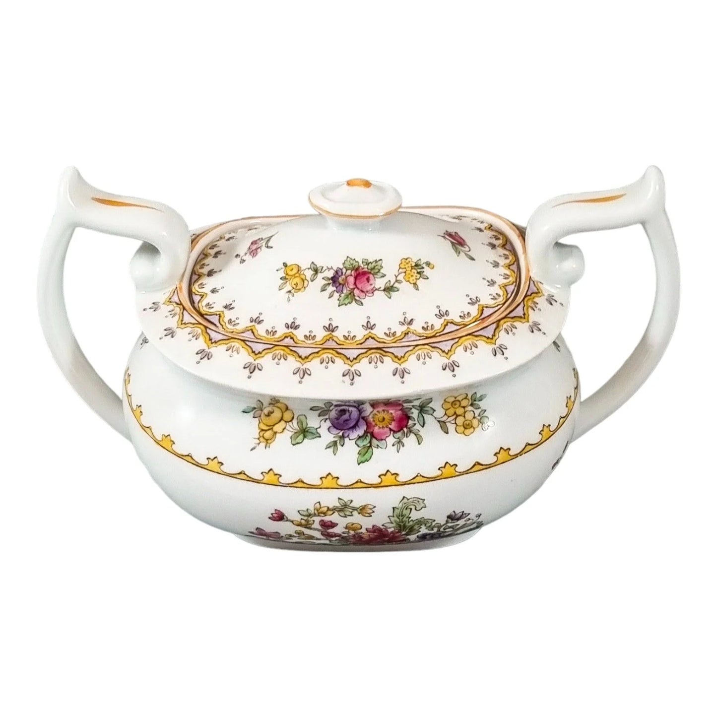 Spode bone china "Peplow" sugar bowl for Harrods, Chinoiserie flowers Rd. 568948