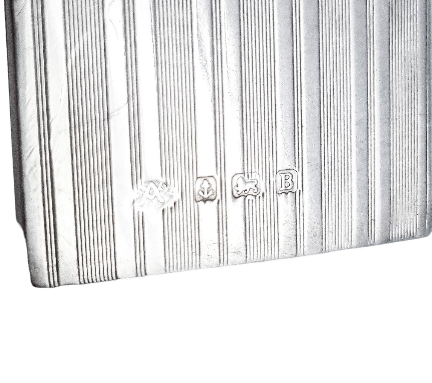Art Deco sterling silver matchbox holder with vacant cartouche and banded design