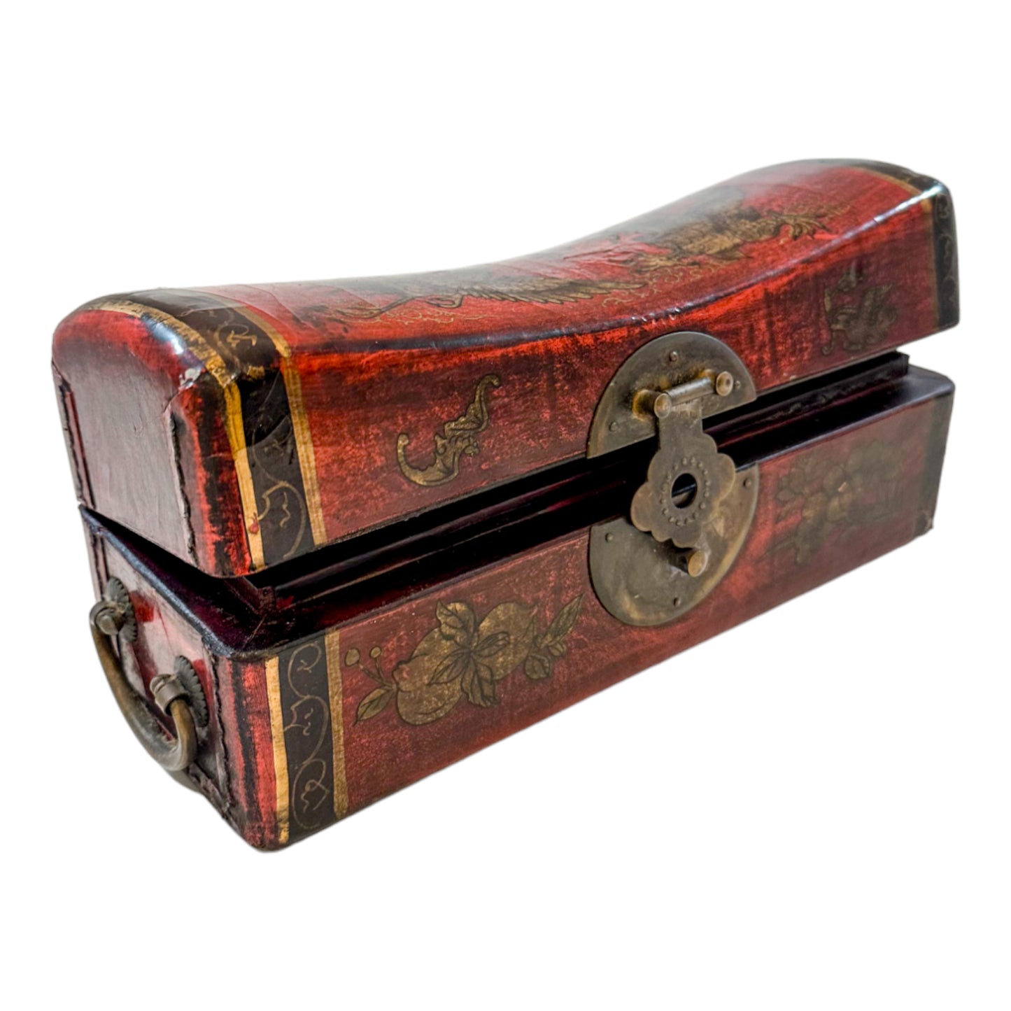 Qing Dynasty opium pillow box, phoenix decorated lid, scenes of erotica inside