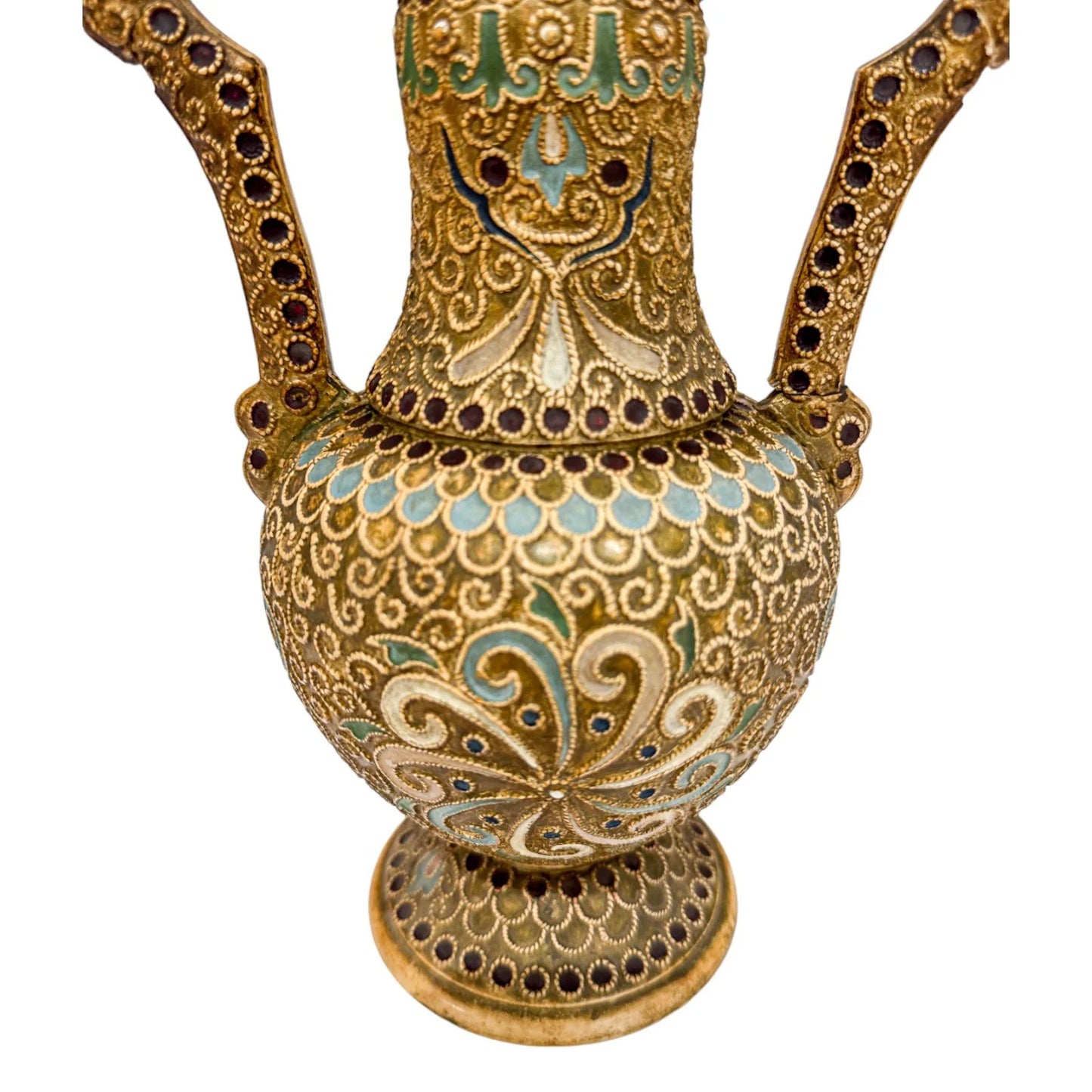 Victorian 1890's Wilhelm Schiller & Sohn twin-handled pottery vase in Islamic style