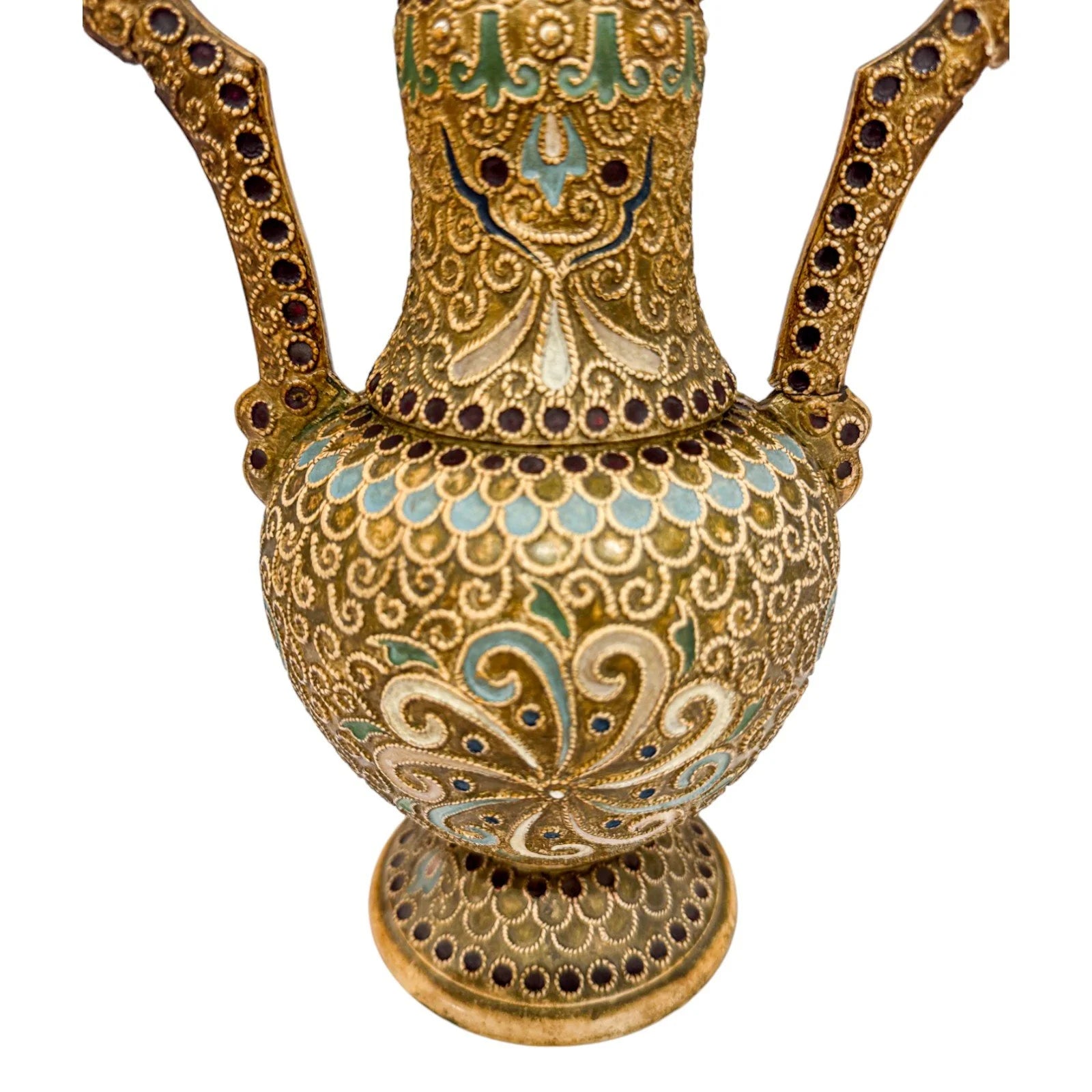 Victorian 1890's Wilhelm Schiller & Sohn twin-handled pottery vase in Islamic style