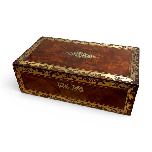 Victorian mahogany writing slope, brass inlay, secret drawers