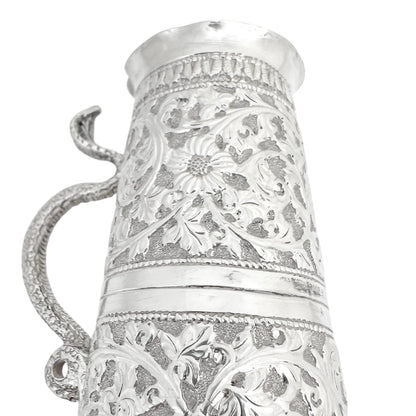 Indian Kutch silver double spirit measure cup with snake handle and flower embossing