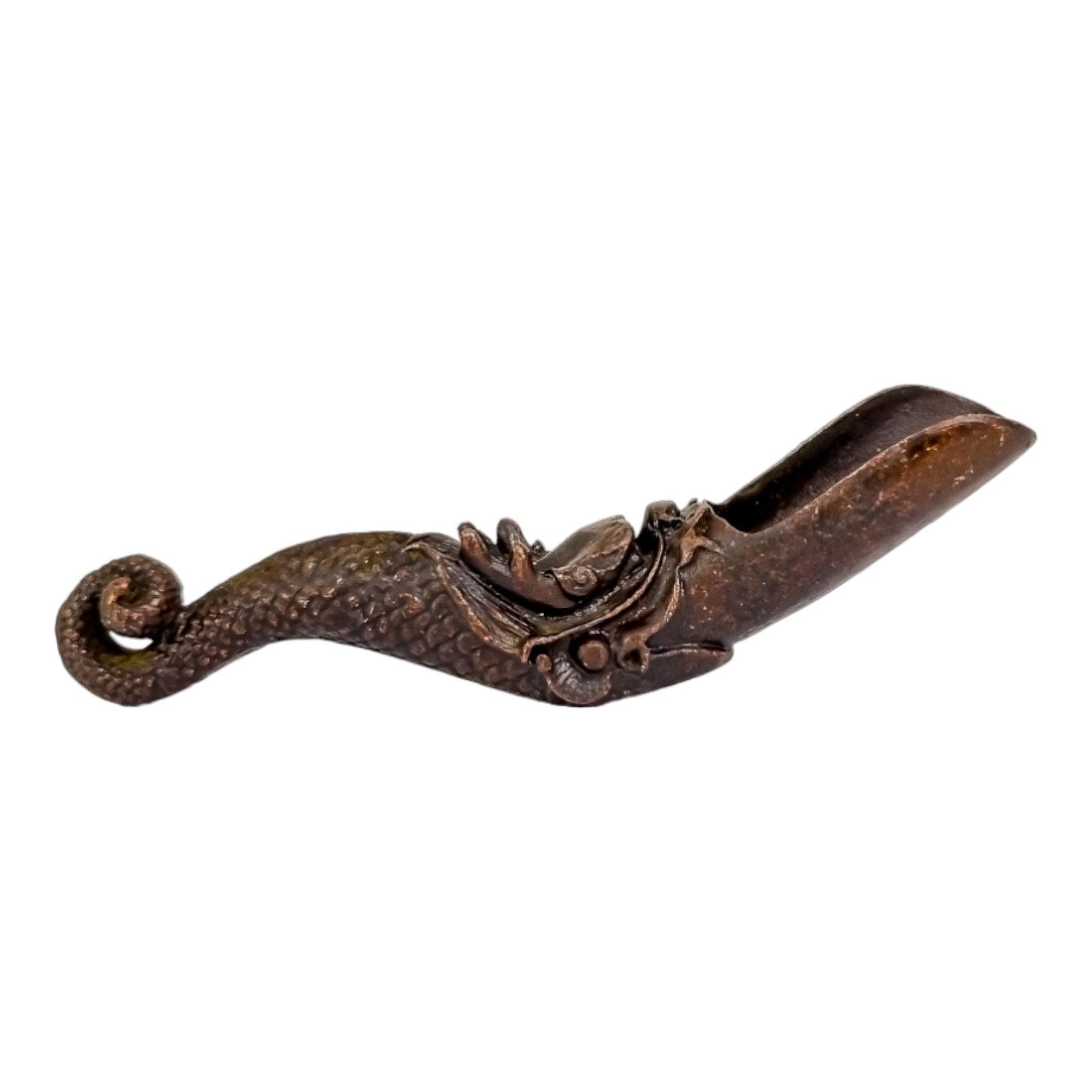 Chinese bronze tea scoop / spice ladle dragon mask and snake body