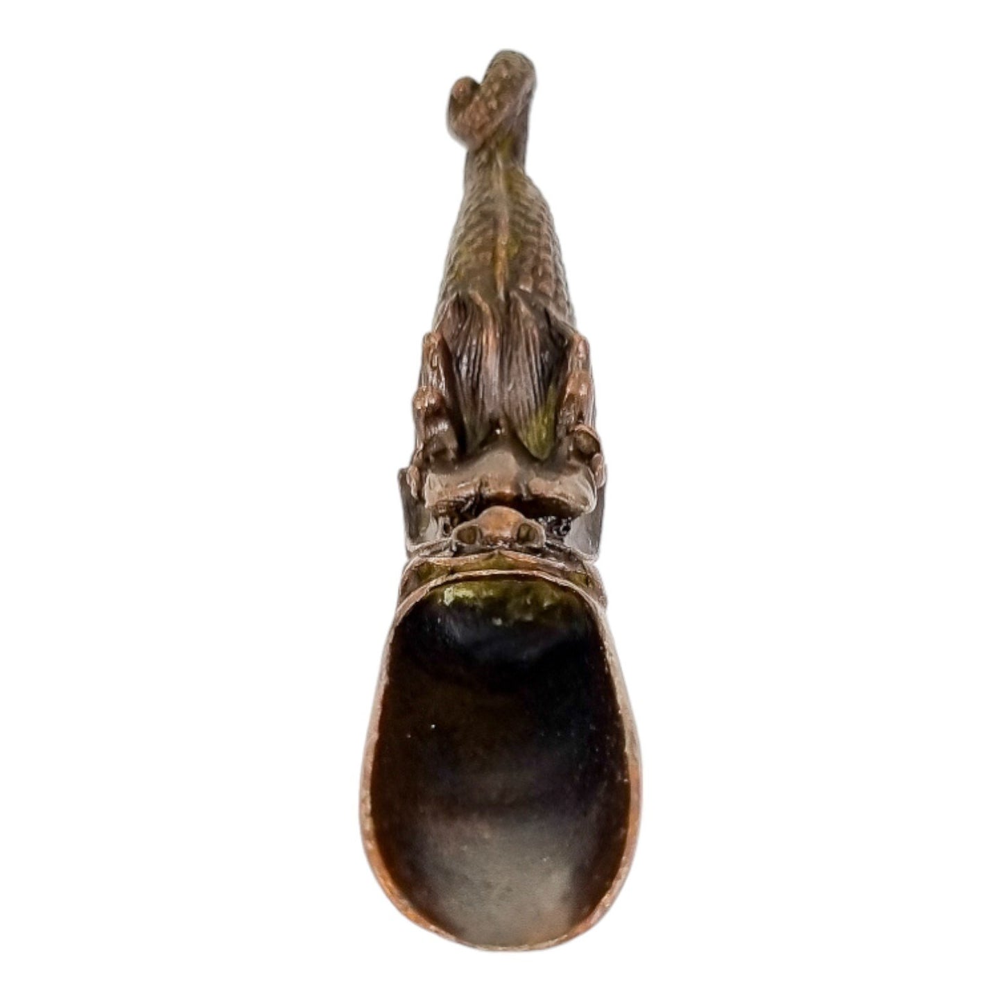 Chinese bronze tea scoop / spice ladle dragon mask and snake body