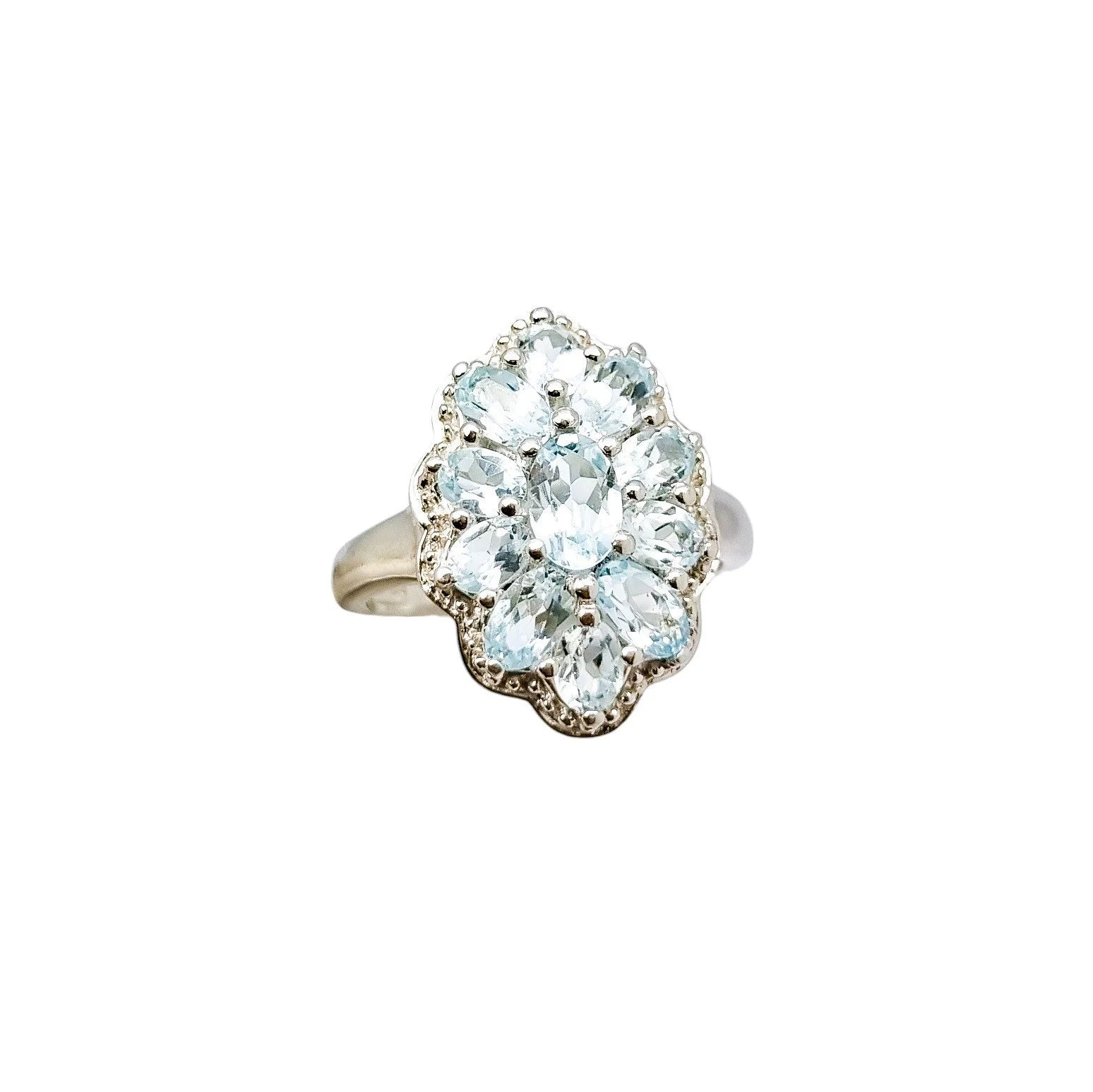 Vintage sky blue topaz sterling silver cocktail statement ring, size O ½