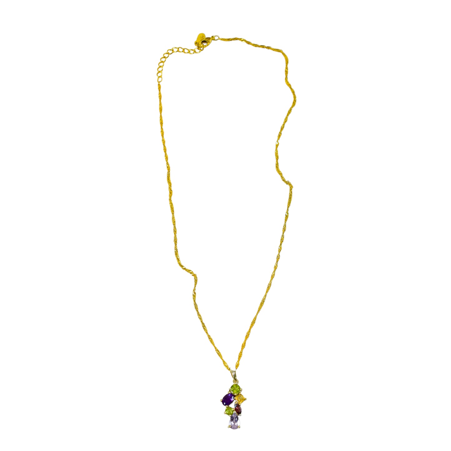 Vintage multi-gem pendant gilt sterling necklace - amethyst, peridot, citrine, garnet, topaz