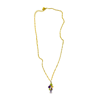 Vintage multi-gem pendant gilt sterling necklace - amethyst, peridot, citrine, garnet, topaz
