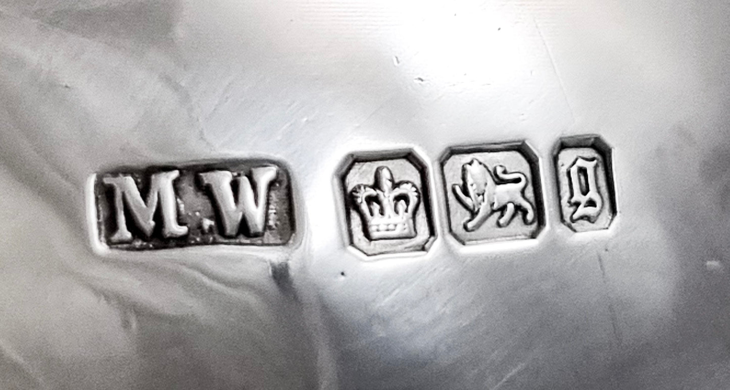 Large antique English sterling silver sugar bowl with hoof feet and scroll handles, Sheffield 1899