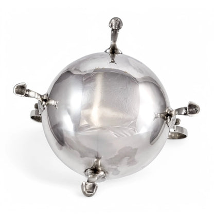Large antique English sterling silver sugar bowl with hoof feet and scroll handles, Sheffield 1899