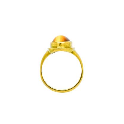 Vintage 1960's 9ct yellow gold oval tiger's eye cocktail ring, size N