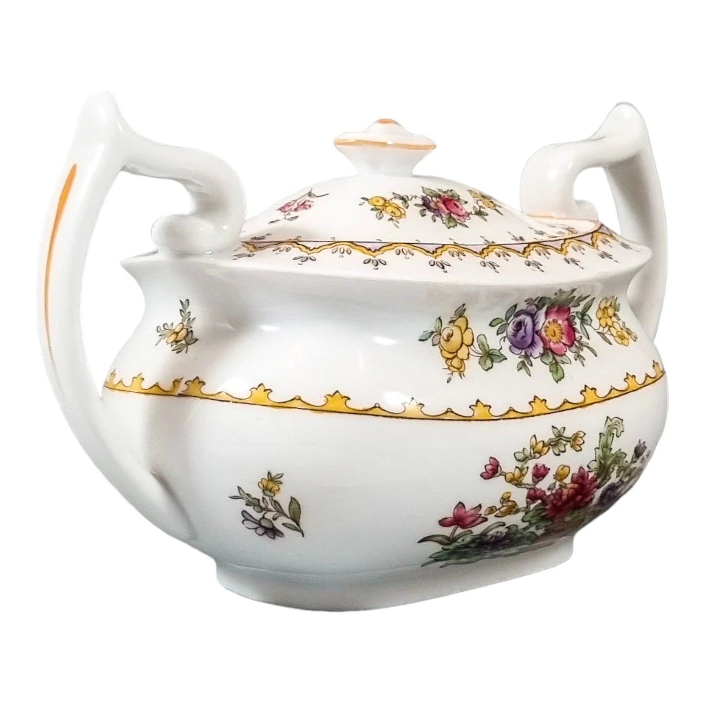 Spode bone china "Peplow" sugar bowl for Harrods, Chinoiserie flowers Rd. 568948