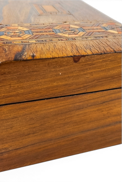 Victorian Tunbridge Ware walnut sewing box, mosaic