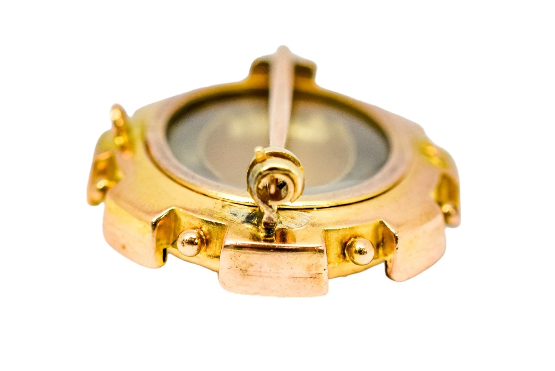 Victorian Etruscan Revival 15ct gold locket brooch, 0.6ct Old-cut diamonds, 13.22g