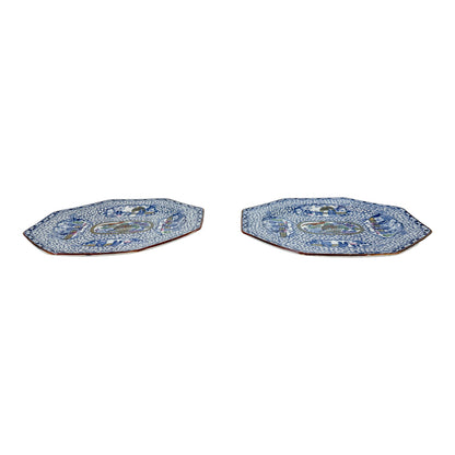 Art Deco Chinoiserie William Adams pair octagonal plates, Chinese Bird pattern