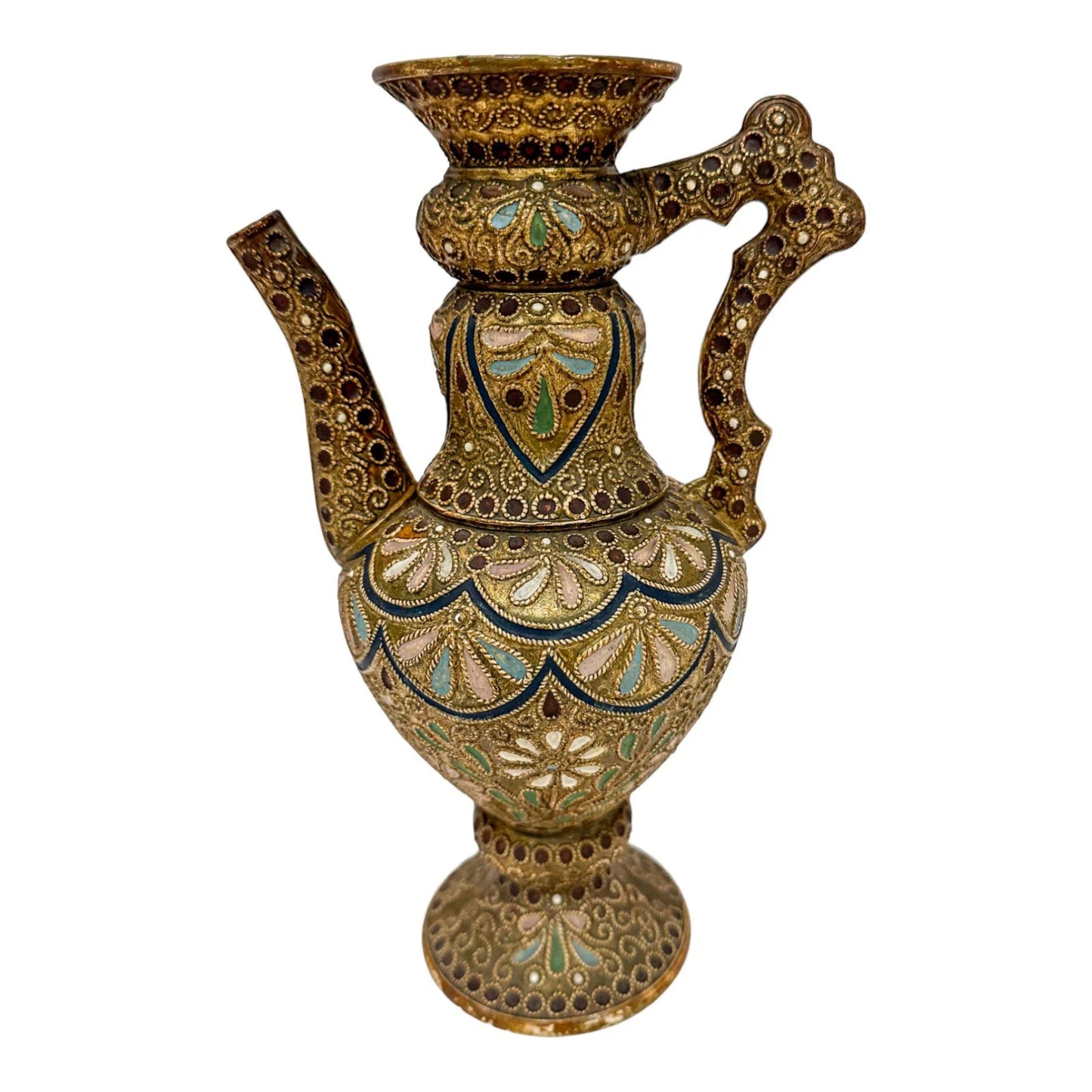 Victorian Wilhelm Schiller & Sohn pottery baluster ewer in Islamic style