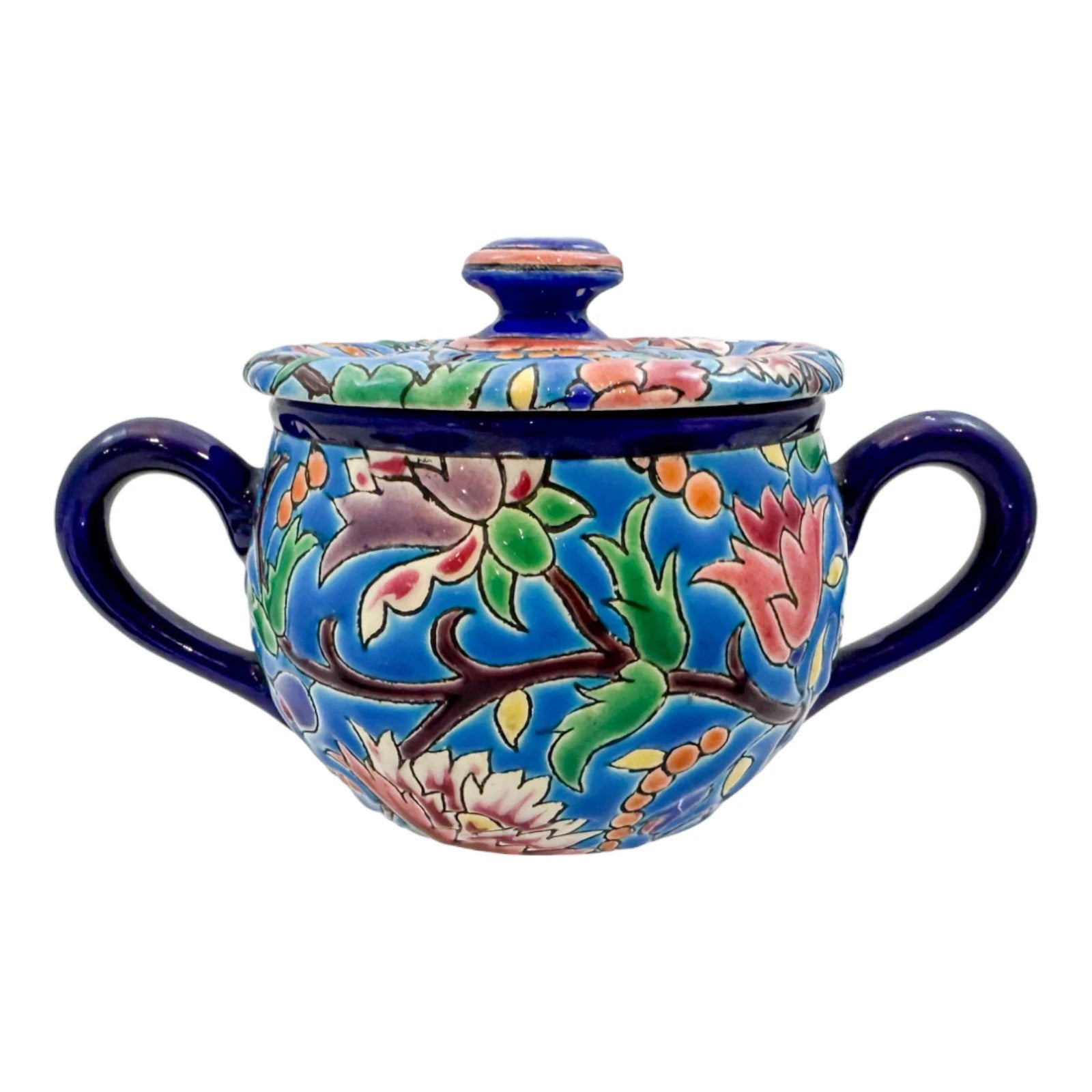 1930's Art Deco Longwy French cloisonné faience enamel pottery tea set, Japanese design