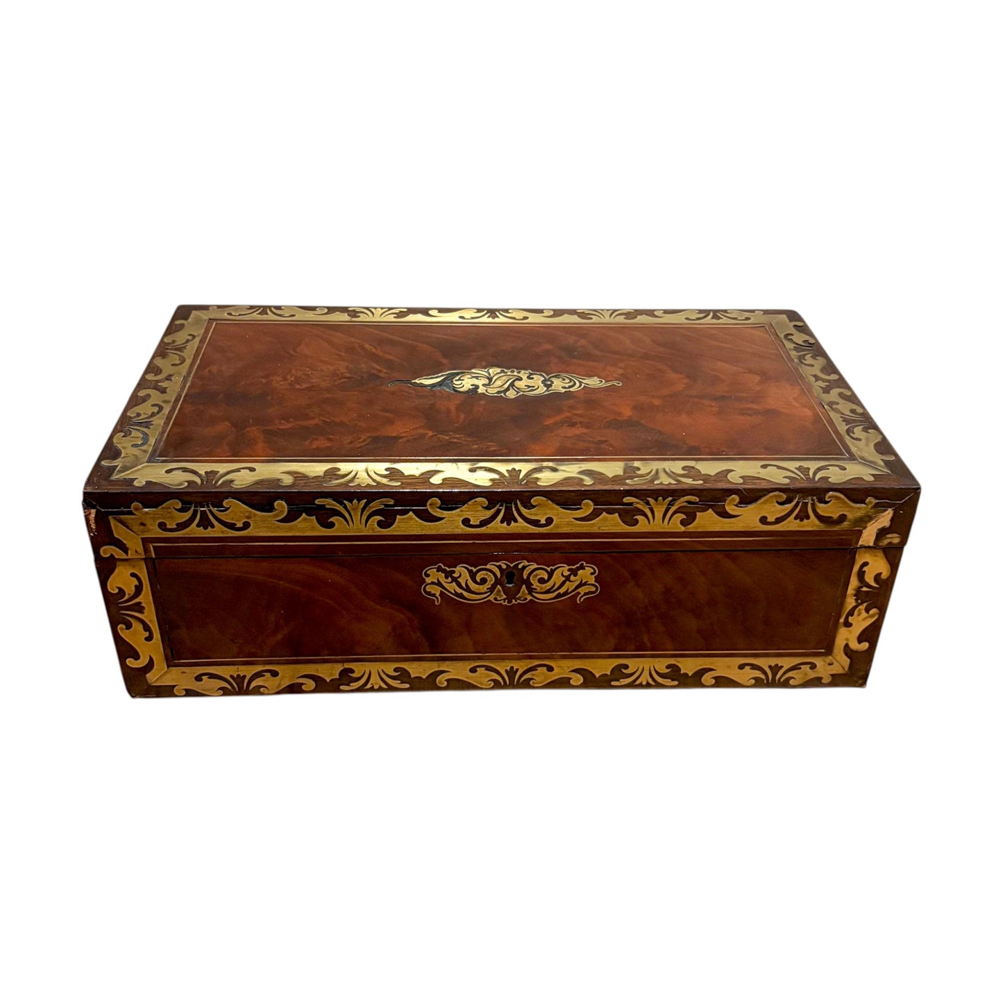 Victorian mahogany writing slope, brass inlay, secret drawers