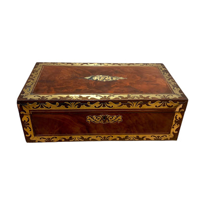 Victorian mahogany writing slope, brass inlay, secret drawers