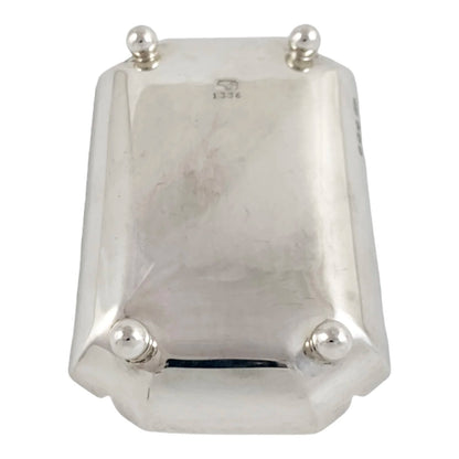 Modernist 1940's sterling silver vide poche snack/nut/candy bowl, oblong body on ball feet