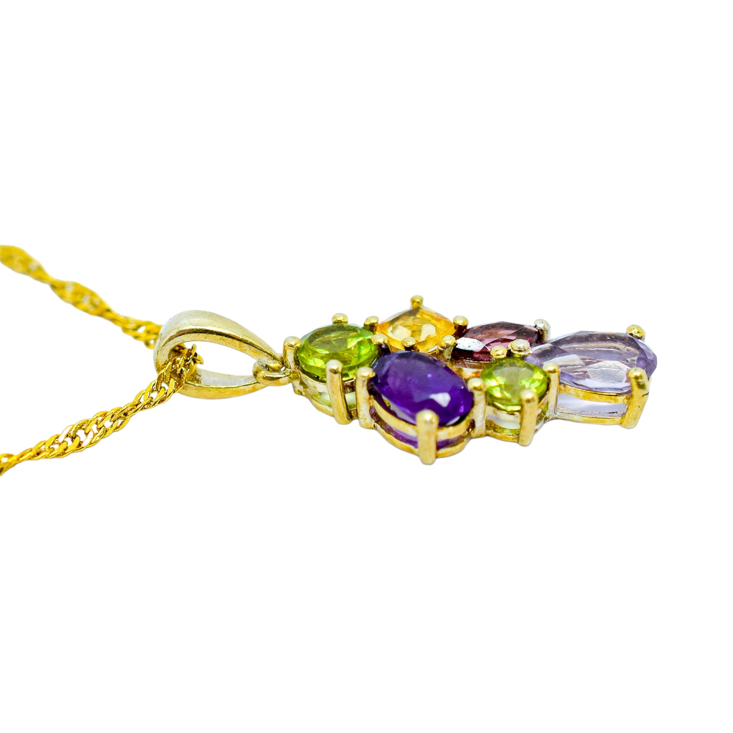 Vintage multi-gem pendant gilt sterling necklace - amethyst, peridot, citrine, garnet, topaz