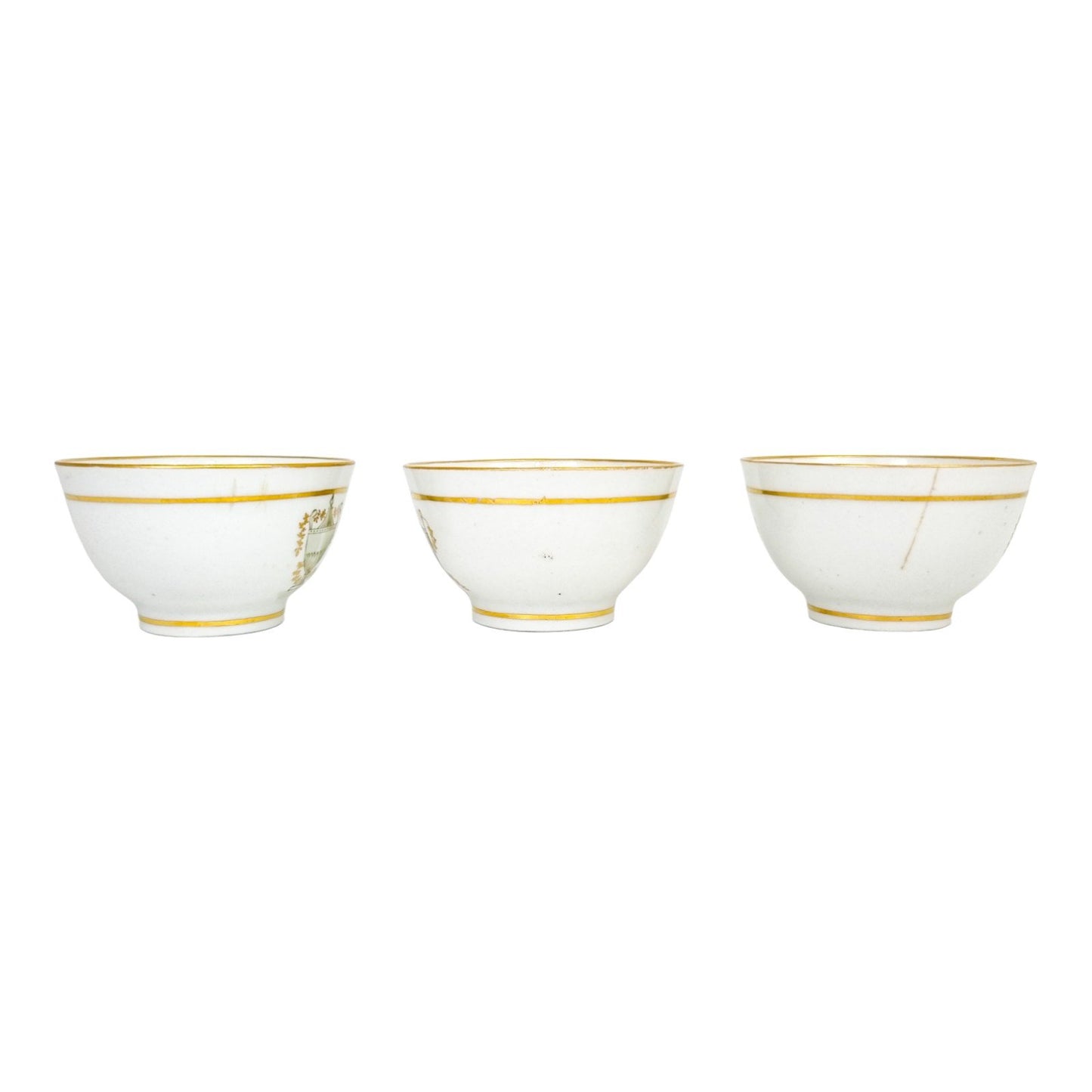 Georgian Thomas Wolfe (Factory Z) porcelain set of 3 bat-printed tea slop bowls, c. 1800