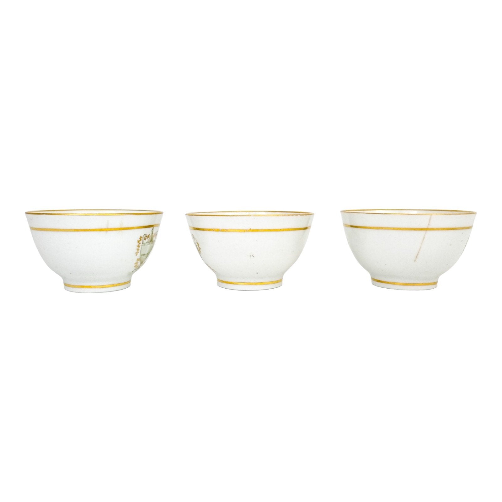 Georgian Thomas Wolfe (Factory Z) porcelain set of 3 bat-printed tea slop bowls, c. 1800