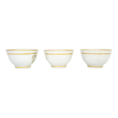 Georgian Thomas Wolfe (Factory Z) porcelain set of 3 bat-printed tea slop bowls, c. 1800