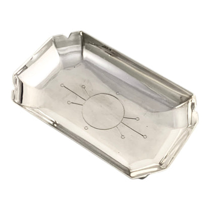 Modernist 1940's sterling silver vide poche snack/nut/candy bowl, oblong body on ball feet