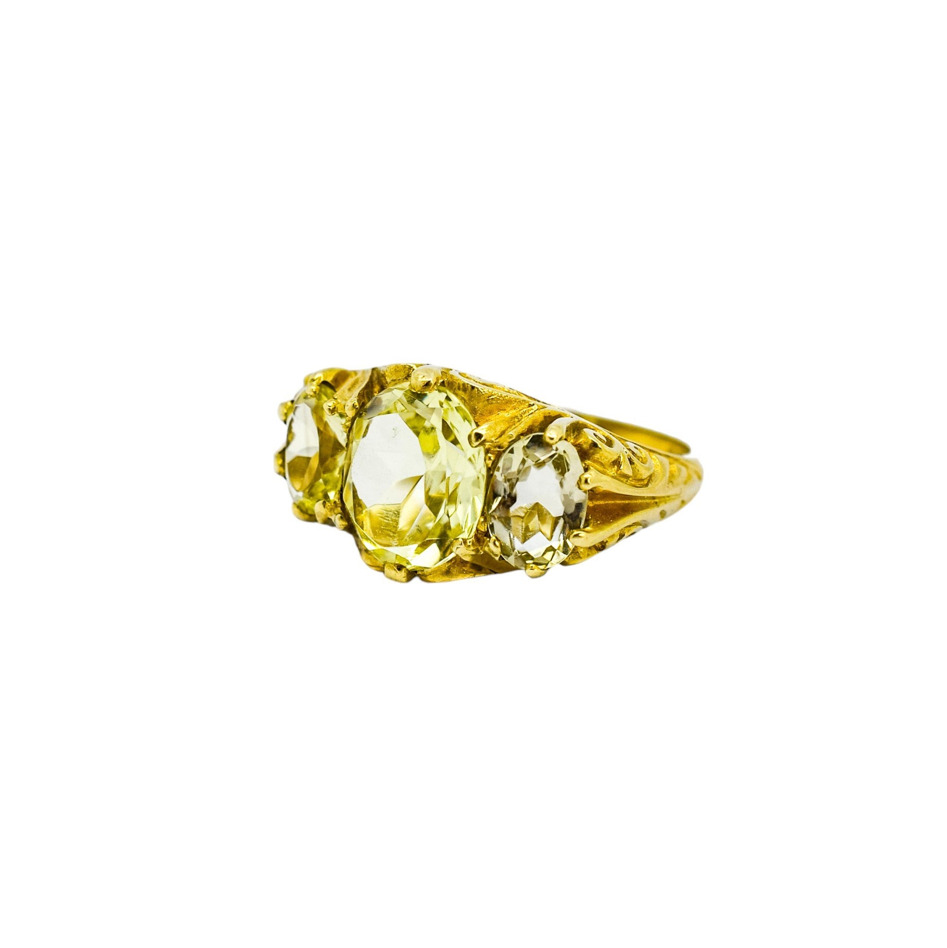 1970's 9ct yellow gold lemon citrine statement trilogy ring, size N ½
