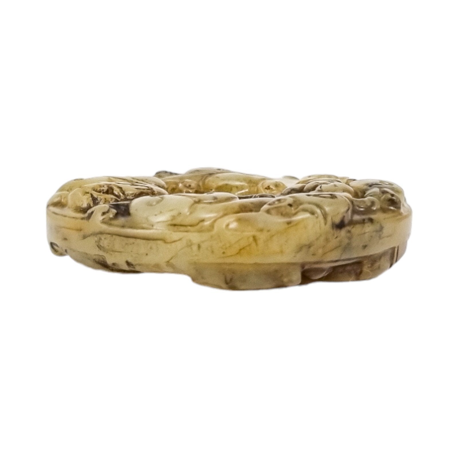 Chinese green jade "Chilong" bi disc hand-carved roundel pendant