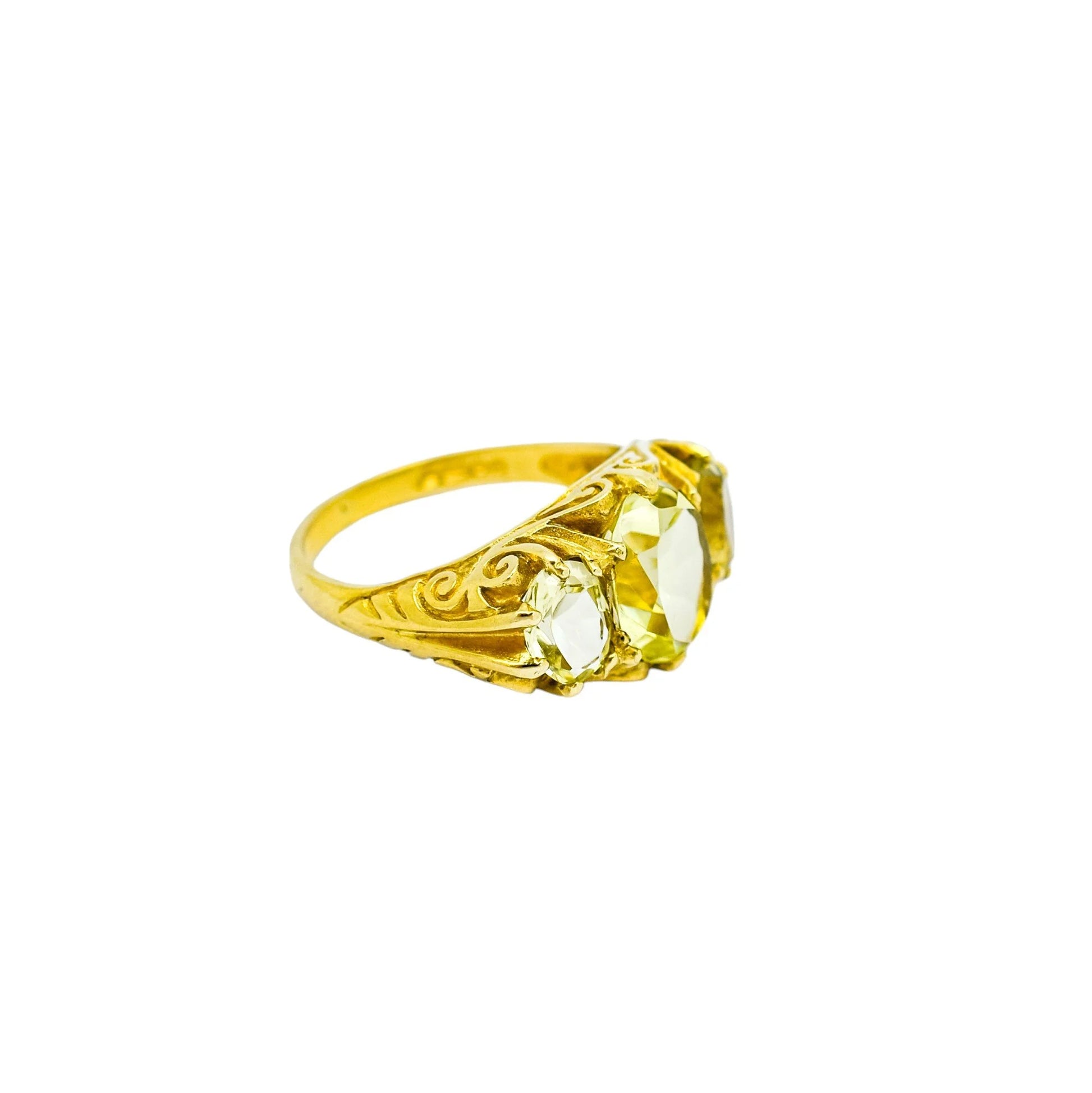 1970's 9ct yellow gold lemon citrine statement trilogy ring, size N ½