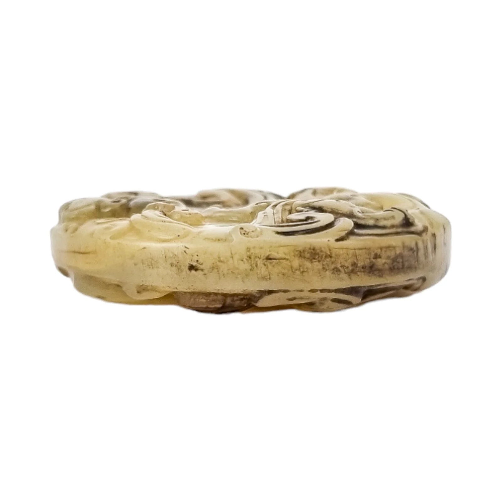 Chinese green jade "Chilong" bi disc hand-carved roundel pendant