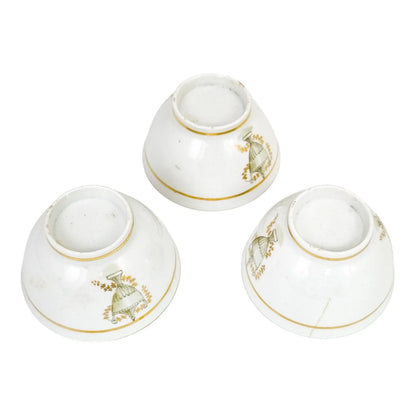 Georgian Thomas Wolfe (Factory Z) porcelain set of 3 bat-printed tea slop bowls, c. 1800