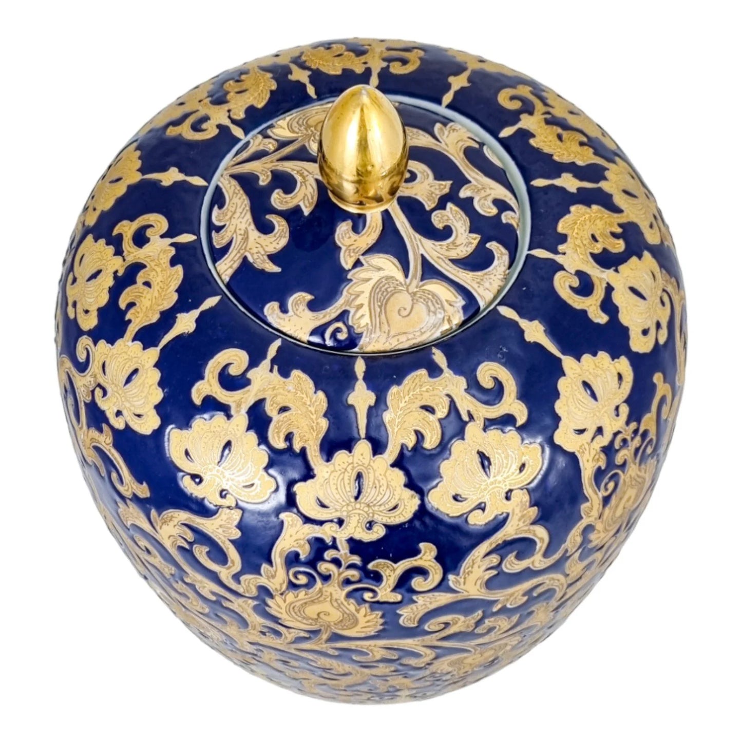 Chinese export porcelain lidded floor vase, cobalt blue and 24kt gold