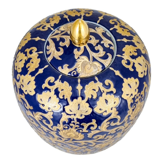 Chinese export porcelain lidded floor vase, cobalt blue and 24kt gold