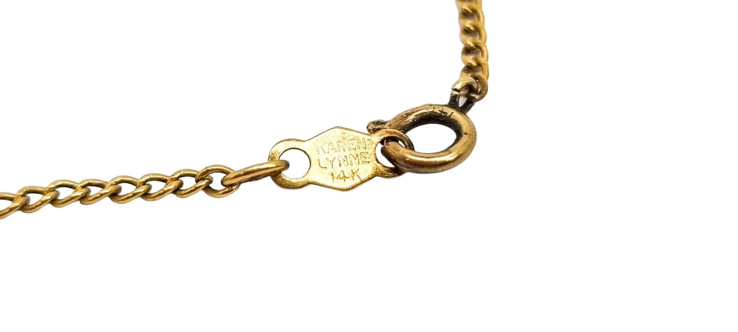 Vintage 14 ct yellow gold chain necklace with pearls and lapis lazuli beads