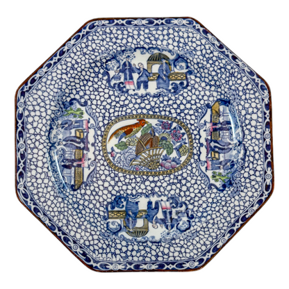 Art Deco Chinoiserie William Adams pair octagonal plates, Chinese Bird pattern